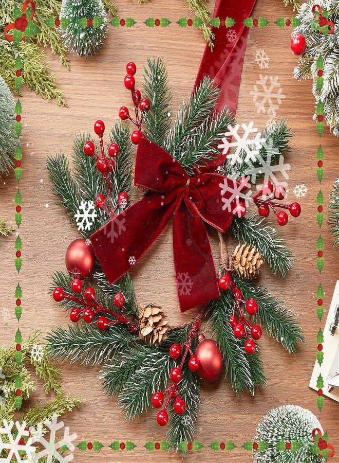 Maysing 6 Pcs 9.8" Small Christmas Wreath with Ribbon Mini Kitchen Cabinet Wreaths Christmas Red Berry Pine Bow Decorations for Xmas Chair Back, Front Door, Window, Wall Farmhouse Decor(Red) - Image 2